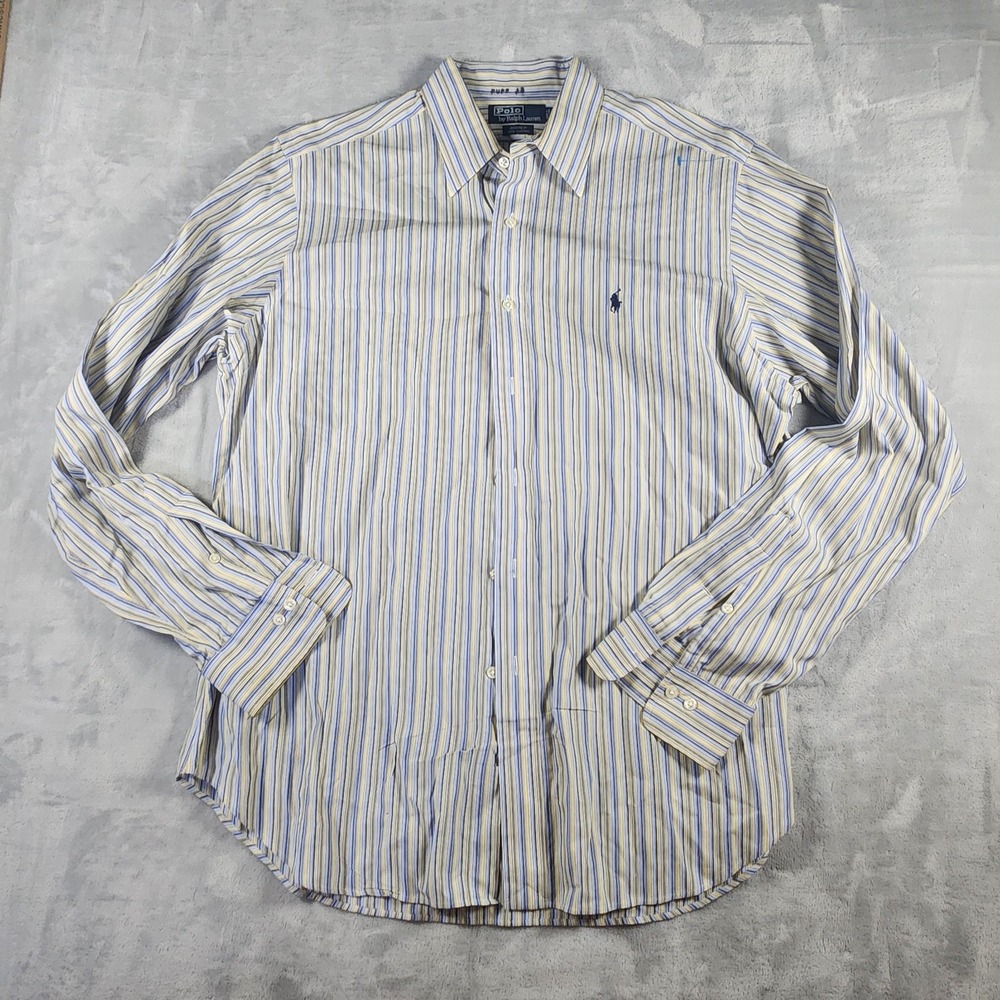 Polo Ralph Lauren Shirt Andrew 16.5 36/37 Long Sleeve‎ Blue Yellow Striped Mens